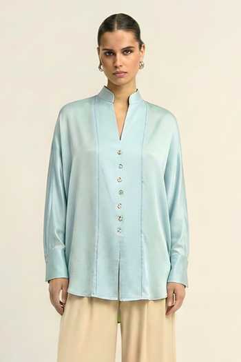 Neora By Nehal Chopra Tropical Breeze Blue Shirt 