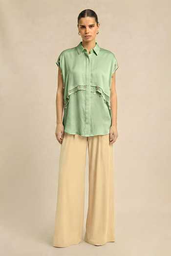Neora By Nehal Chopra Ash Green Coin Flap Shirt 