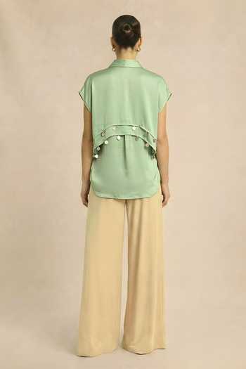Neora By Nehal Chopra Ash Green Coin Flap Shirt 