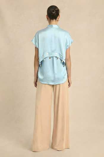Neora By Nehal Chopra Tropical Breeze Blue Coin Flap Shirt 