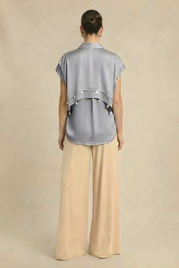 Neora By Nehal Chopra Steel Grey Coin Flap Shirt 