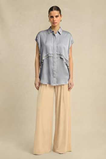 Neora By Nehal Chopra Steel Grey Coin Flap Shirt 
