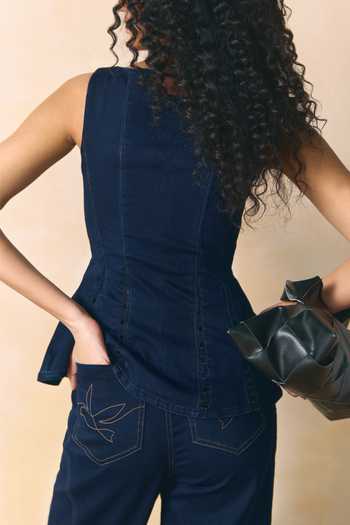 Zwaan_Blue Denim Square Neck Chloe Top And Jeans Set _Online_at_Aza_Fashions