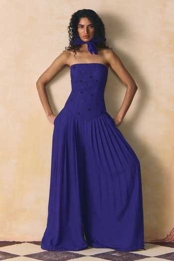 Zwaan_Blue Veya Embellished Jumpsuit _Online_at_Aza_Fashions