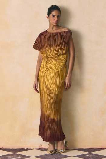 Zwaan Marigold Plisse Armani Satin Top & Skirt Set 