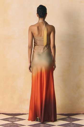 Zwaan Lea Armani Satin Halter Maxi Dress 
