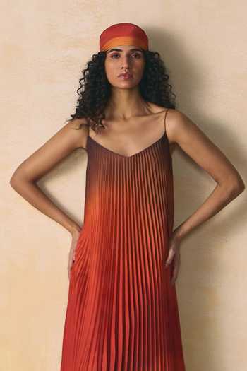 Zwaan_Orange Satin V-neck Olive Ombre Armani Dress _Online_at_Aza_Fashions