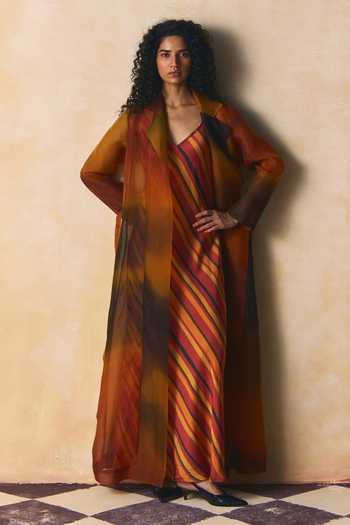 Buy_Zwaan_Rust Organza Zoya Sheer Panelled Jacket _Online_at_Aza_Fashions