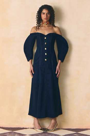 Zwaan Eve Elasticated Denim Off-Shoulder Maxi Dress 