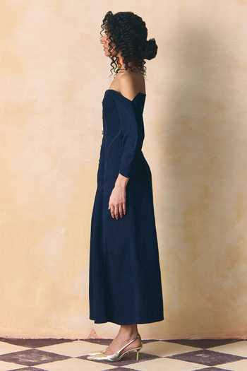 Zwaan_Blue Denim Off-shoulder Eve Elasticated Maxi Dress _Online_at_Aza_Fashions
