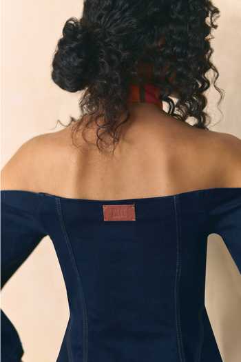 Buy_Zwaan_Blue Denim Off-shoulder Eve Elasticated Maxi Dress _Online_at_Aza_Fashions