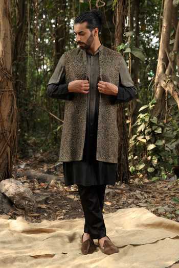 Surabhi Agarwal Embroidered Silk Nehru Jacket Kurta Set 