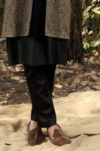Surabhi Agarwal_Olive Green Silk, Cotton Satin Embroidered Nehru Jacket Kurta Set _at_Aza_Fashions
