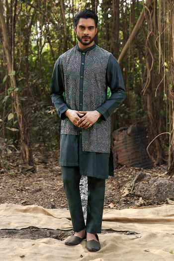 Surabhi Agarwal Embroidered Silk Kurta & Pyjama Set 