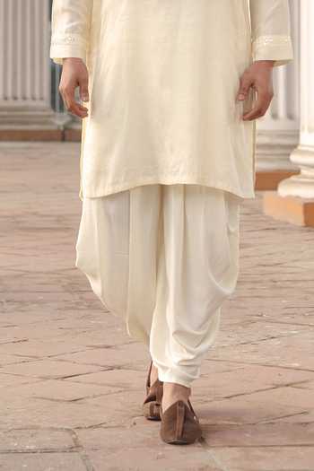 Buy_Surabhi Agarwal_Off White Silk, Rayon Embroidered Mirror Yoke Kurta And Salwar Set _Online_at_Aza_Fashions