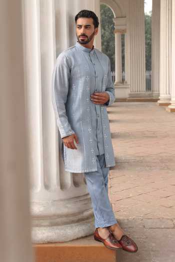 Surabhi Agarwal Embroidered Silk Kurta & Pyjama Set 
