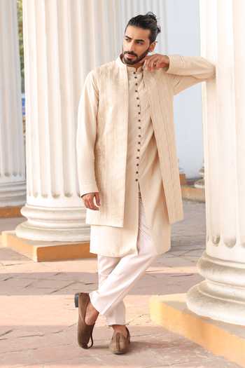 Surabhi Agarwal Geometric Embroidered Nehru Jacket Kurta Set 