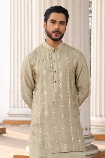 Surabhi Agarwal Hand Embroidered Silk Kurta & Pyjama Set 