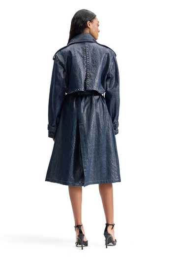 Cilvr Blue Cotton Serpentine Foil Denim Trench Coat Online at Aza Fashions Cilvr_Blue Cotton Serpentine Foil Denim Trench Coat _Online_at_Aza_Fashions
