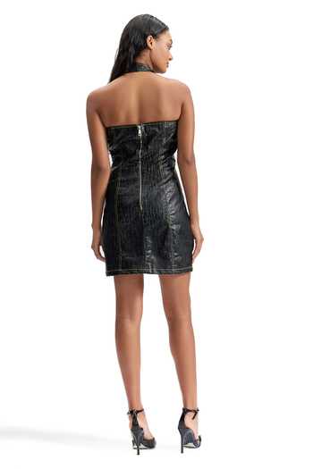 Cilvr Cracked Leather One Shoulder Mini Dress 
