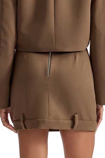 Buy_Cilvr_Brown Viscose, Polyester Cropped Zip Front Skirt _Online_at_Aza_Fashions