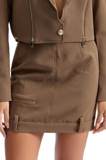 Shop_Cilvr_Brown Viscose, Polyester Cropped Zip Front Skirt _Online_at_Aza_Fashions