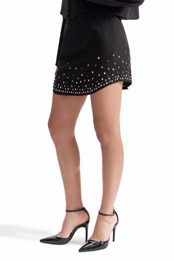Buy_Cilvr_Black Viscose, Polyester Noir Studded Power Blazer Set _Online_at_Aza_Fashions