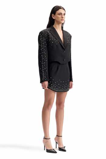 Shop_Cilvr_Black Viscose, Polyester Noir Studded Power Blazer Set _Online_at_Aza_Fashions
