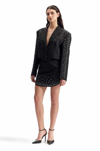 Cilvr_Black Viscose, Polyester Noir Studded Power Blazer Set _at_Aza_Fashions