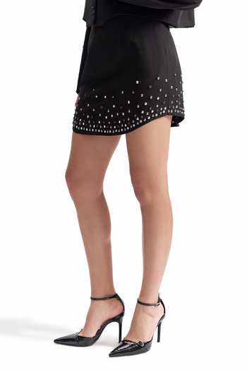 Buy_Cilvr_Black Viscose, Polyester Noir Studded Power Skirt _Online_at_Aza_Fashions