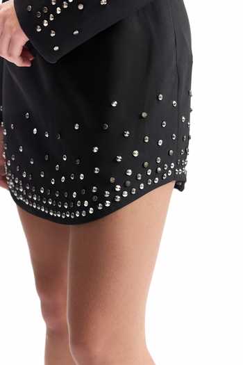 Cilvr_Black Viscose, Polyester Noir Studded Power Skirt _at_Aza_Fashions