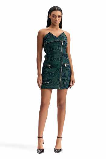 Buy_Cilvr_Green Cotton, Polyester Sweetheart Neck Serpent Biker Dress 