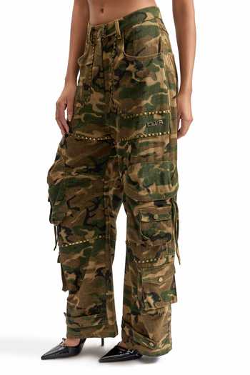 Shop_Cilvr_Brown Cotton Combat Studded Cargo Pant _Online_at_Aza_Fashions