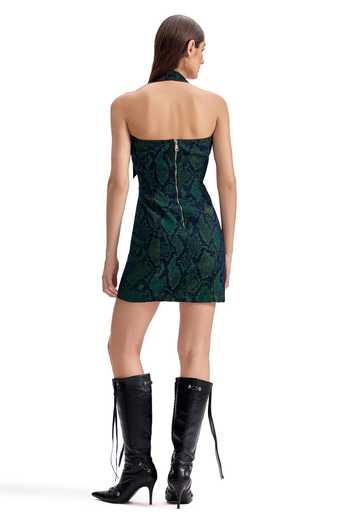 Cilvr Serpent Denim One Shoulder Mini Dress 