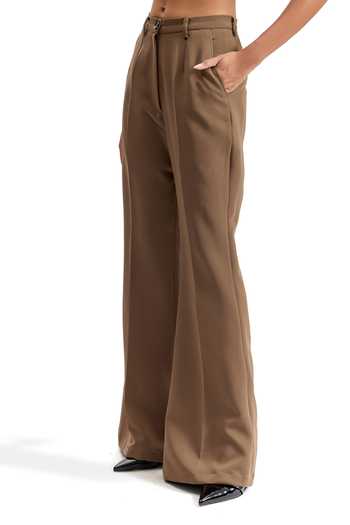 Buy_Cilvr_Brown Viscose, Polyester Sand Wide Bottom Trouser _Online_at_Aza_Fashions