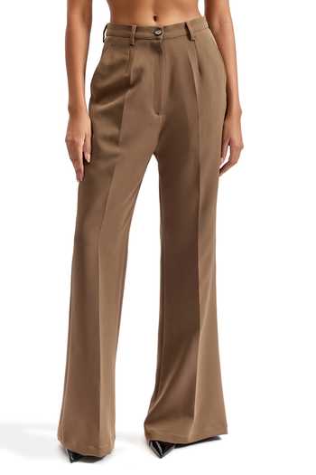 Cilvr_Brown Viscose, Polyester Sand Wide Bottom Trouser _Online_at_Aza_Fashions