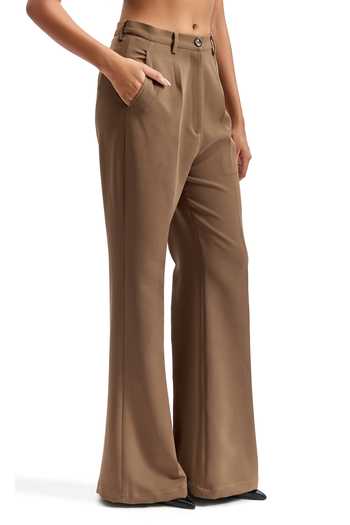 Buy_Cilvr_Brown Viscose, Polyester Sand Wide Bottom Trouser 