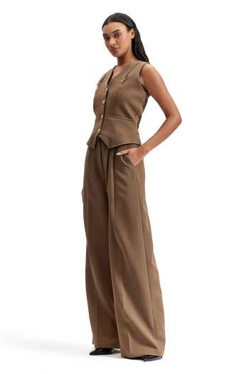 Cilvr Brown Viscose, Polyester V-neck Sand Utility Waistcoat Pant Set Online at Aza Fashions Cilvr_Brown Viscose, Polyester V-neck Sand Utility Waistcoat Pant Set _Online_at_Aza_Fashions