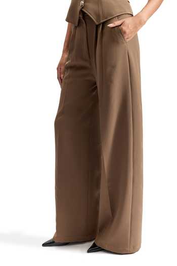 Cilvr_Brown Viscose, Polyester Sand Tailored Pant _Online_at_Aza_Fashions