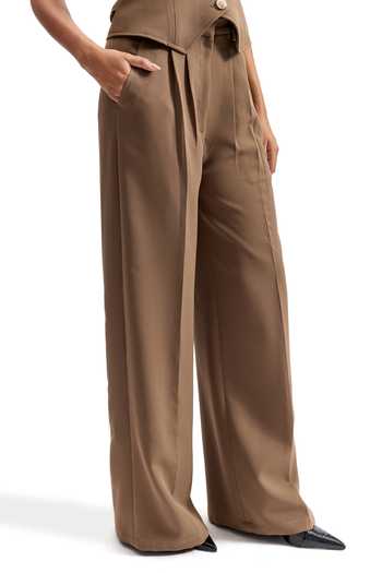 Buy_Cilvr_Brown Viscose, Polyester Sand Tailored Pant _Online_at_Aza_Fashions