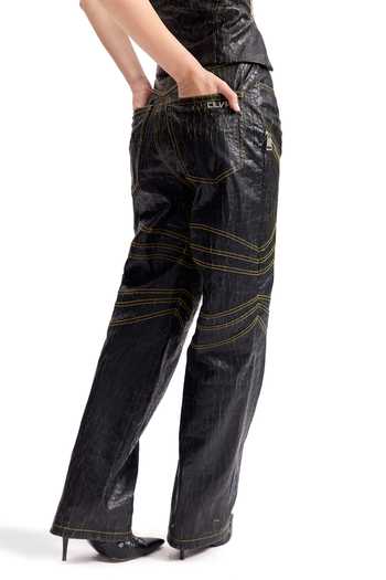Buy_Cilvr_Black Polyester Buckles Bandeau Neck Cracked Leather Utility Corset Pant Set _Online_at_Aza_Fashions