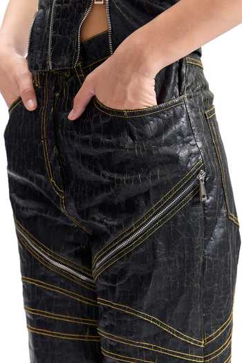 Buy_Cilvr_Black Polyester Cracked Leather Biker Pant _Online_at_Aza_Fashions