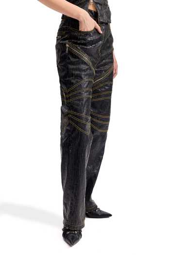 Shop_Cilvr_Black Polyester Cracked Leather Biker Pant _Online_at_Aza_Fashions