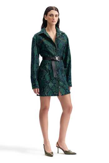 Buy_Cilvr_Green Cotton, Polyester Collared Serpent Denim Trucker Shirt Dress 