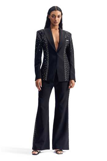 Cilvr_Black Viscose, Polyester Stud Armour Midnight Suit Set _at_Aza_Fashions