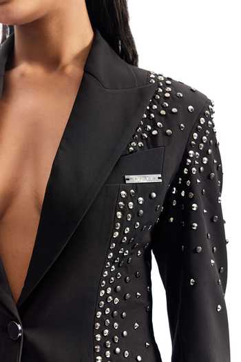 Buy_Cilvr_Black Viscose, Polyester Stud Armour Midnight Suit Set 