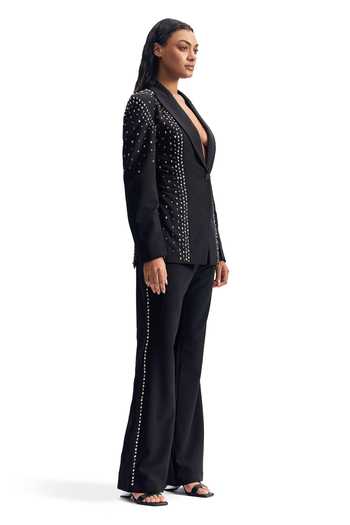 Buy_Cilvr_Black Viscose, Polyester Plunge Neck Stud Armour Tailored Jacket _Online_at_Aza_Fashions
