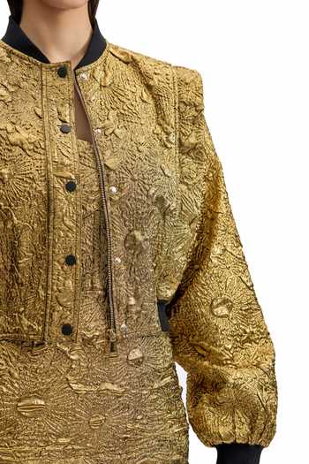 Shop_Cilvr_Gold Polyester Mandarin Collar Antique Bomber Jacket _Online_at_Aza_Fashions