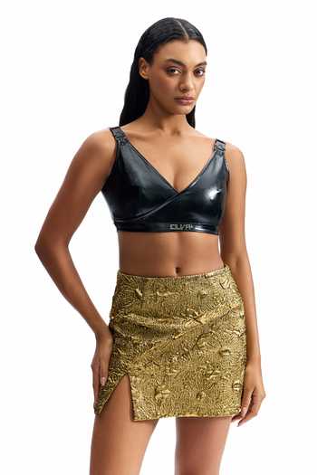 Shop_Cilvr_Gold Polyester Antique Blazer And Skirt Set _Online_at_Aza_Fashions