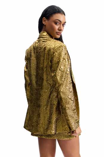 Cilvr Antique Gold Polyester Blazer & Skirt Set 